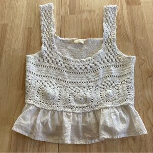 Rebellion Again 100% Cotton Smocked Peplum Crochet Crop Top Size M